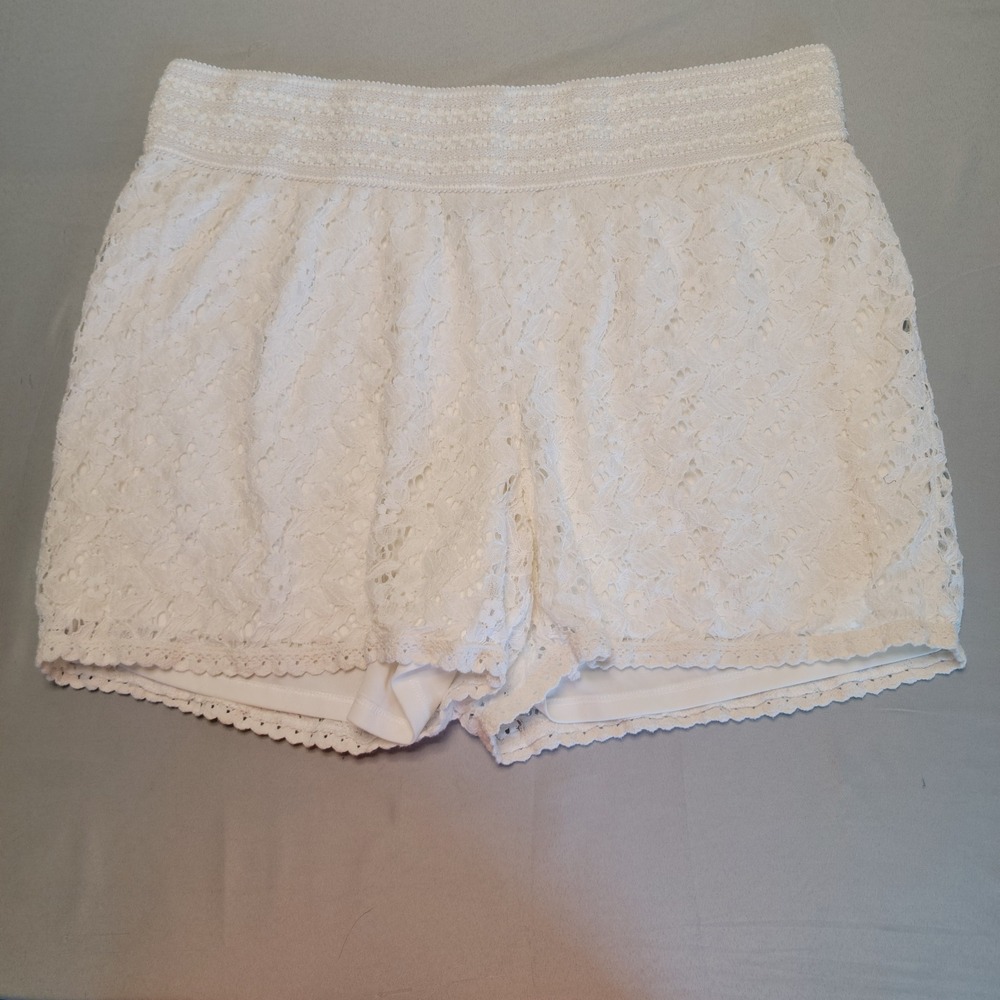Maurices Lace‎ Shorts Womens 18W White Floral Scalloped Hem Lined Boho Summer